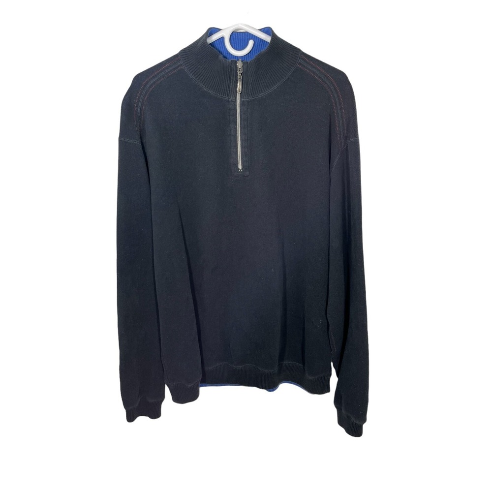 Tommy Bahama Men's Long Sleeve 1/4 Zip Pullover Sweater Size L Black